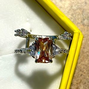 Peach stone cubic zirconia size 7 ring Bomb Party silver